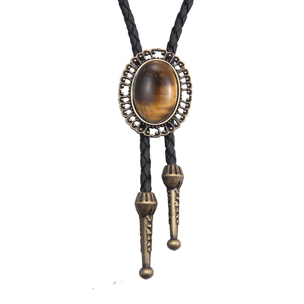 4688 Turquoise Bolo Tie Western Cowboy Tiger-eye Stone Bola Tie Unisex